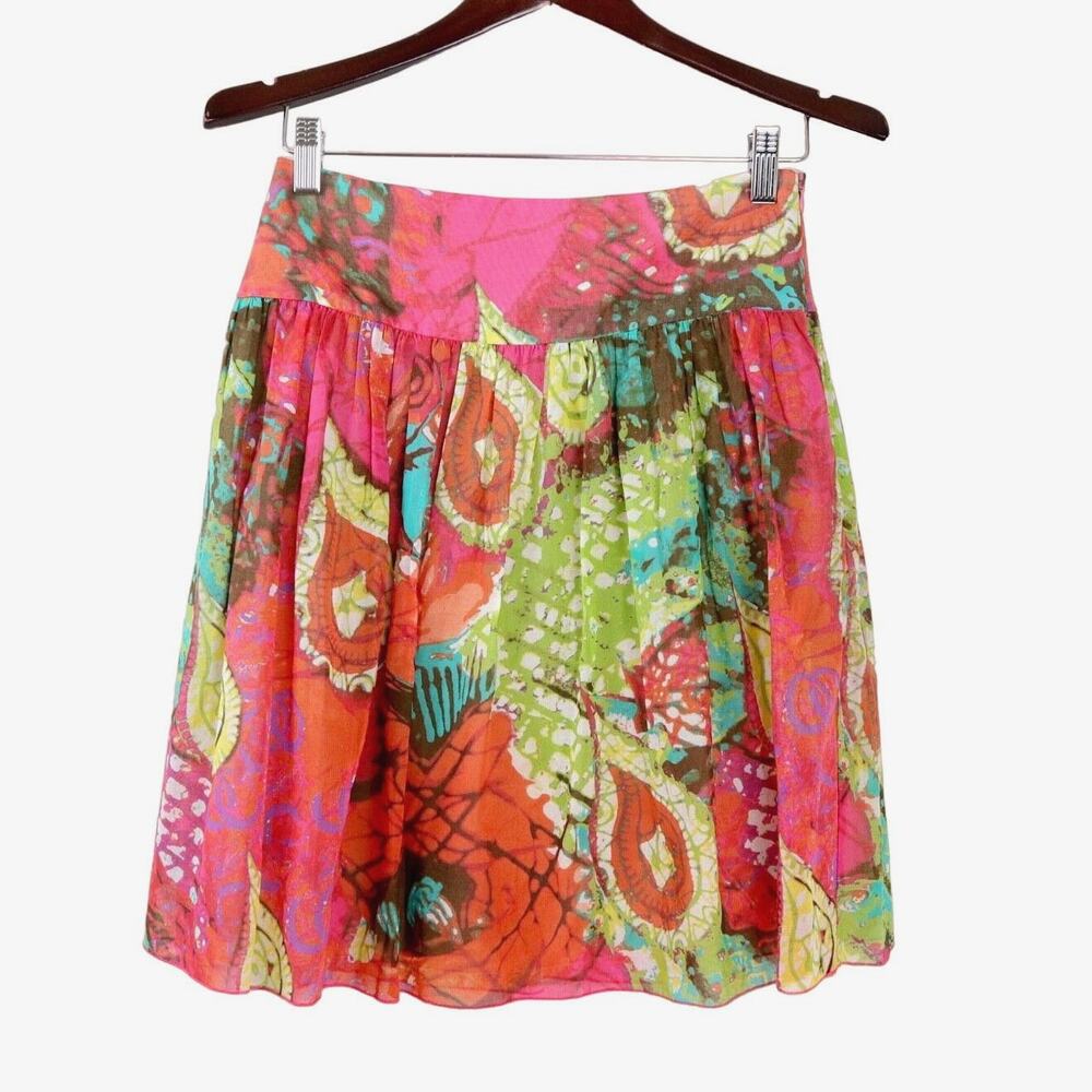 Trina Turk Size 6 Abstract Paisley Print Skirt Gathered A-Line Pink